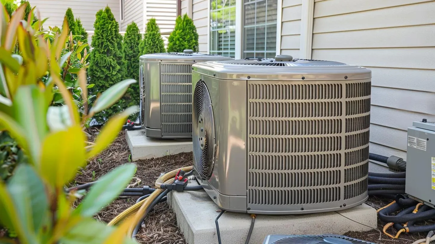 Residential air conditioning equipment alongside a home